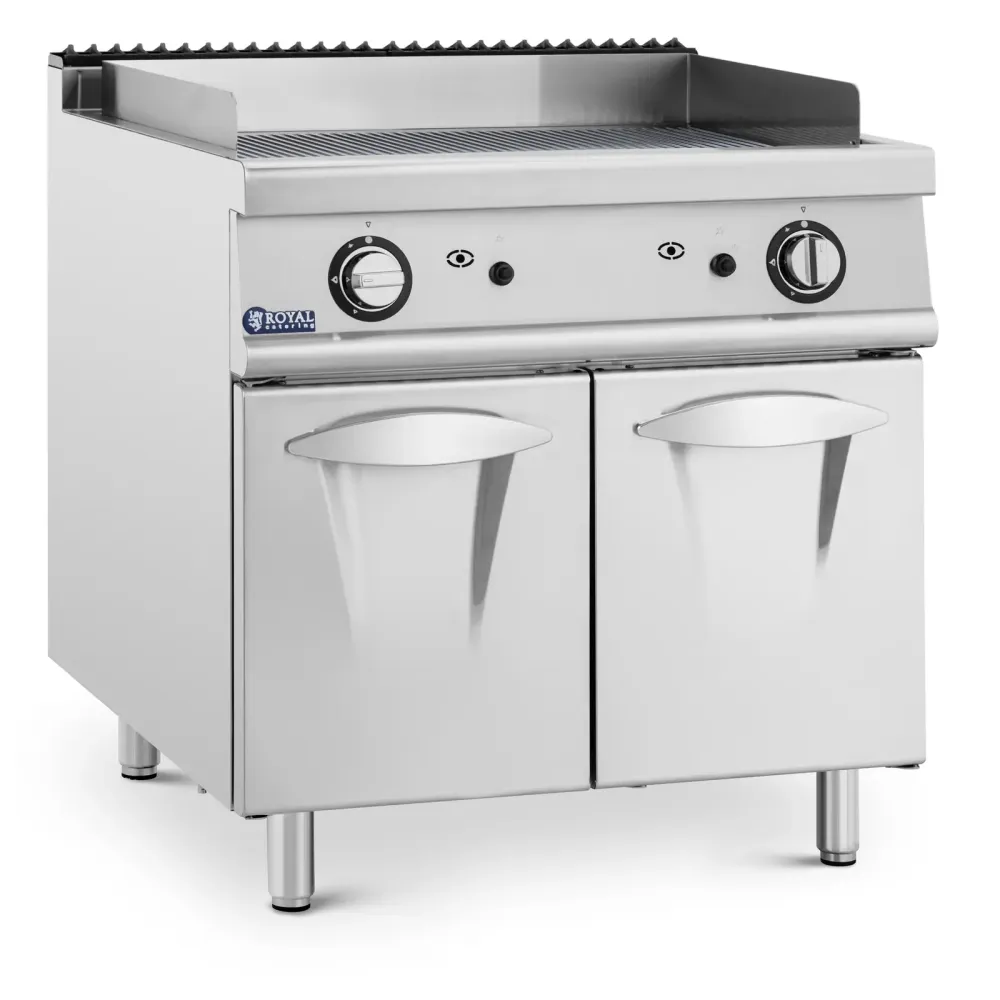 Plancha gaz 12 kw rainurée 50 300 °c propane / lpg / gaz naturel armoire intégrée acier inoxydable acier chromé argent mét...