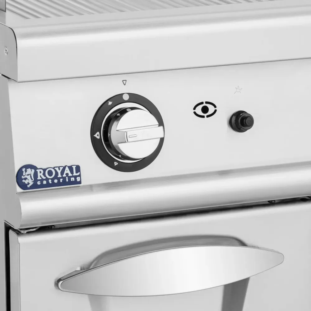 Plancha gaz 12 kw rainurée 50 300 °c propane / lpg / gaz naturel armoire intégrée acier inoxydable acier chromé argent mét...