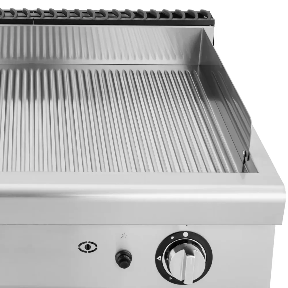 Plancha gaz 12 kw rainurée 50 300 °c propane / lpg / gaz naturel armoire intégrée acier inoxydable acier chromé argent mét...