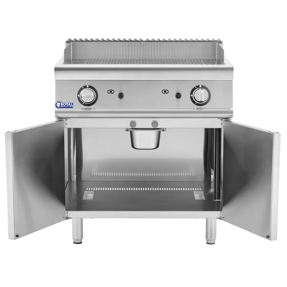 Plancha gaz 12 kw rainurée 50 300 °c propane / lpg / gaz naturel armoire intégrée acier inoxydable acier chromé argent mét...