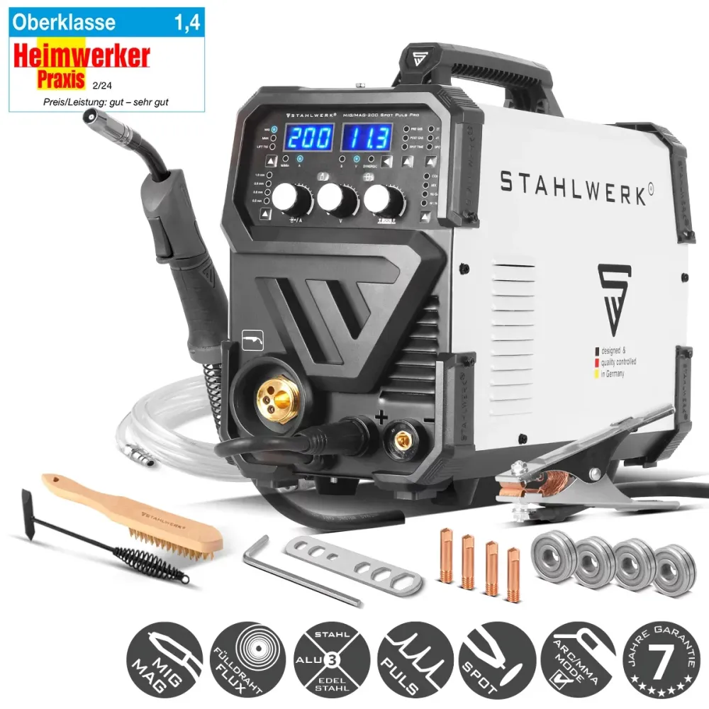 Stahlwerk Mig Mag 200 Spot Puls Pro, onduleur IGBT entièrement synergie, 5 sur 1 dispositif de combinaison avec fonction p...