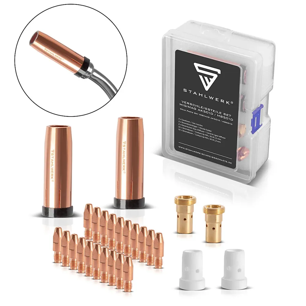 Stahlwerk Mig Mag AK501d | MB501D Pièces d'usure Haut de gamme Ensemble accessoires de soudage en 26 parties avec buses de...