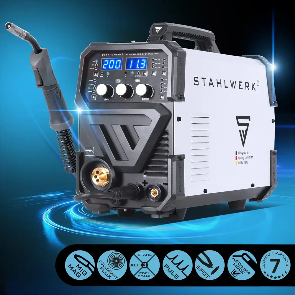 Steel Mill Mig Mag 200 SPOT PULS PRO FULLE ÉQUIPEMENT, onduleur IGBT entièrement syngique, dispositif de combinaison 5 sur...
