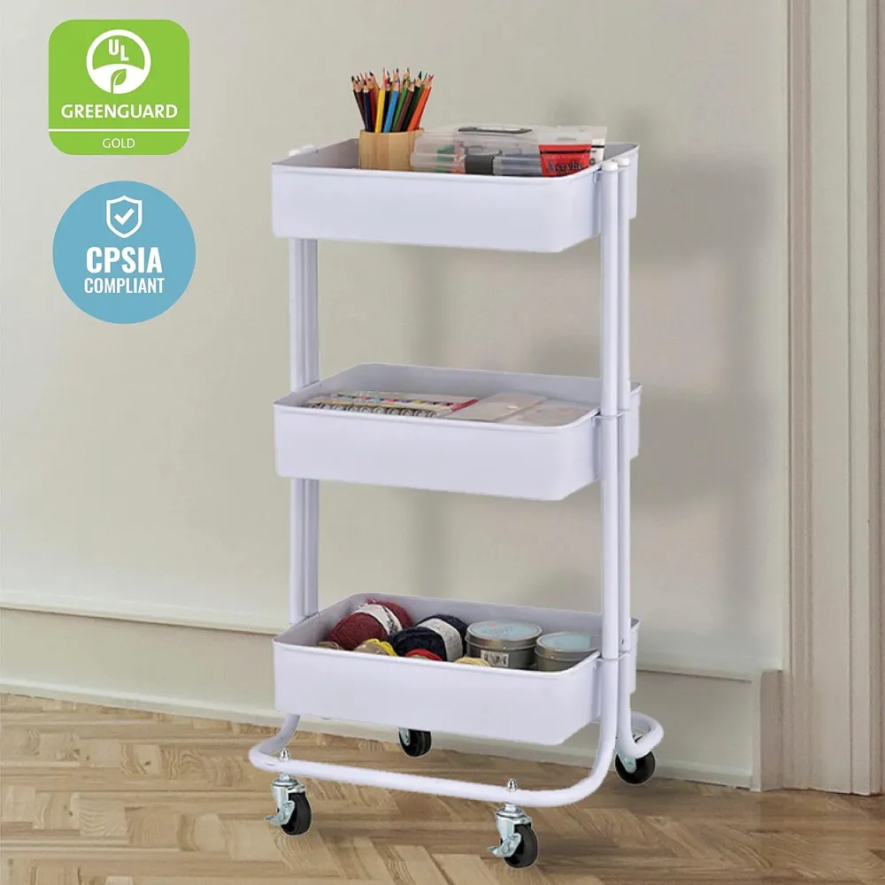 Aqua 3 Tier Kitchen Storage Rack Wheels - Blanc pur avec Garantie 5 Ans