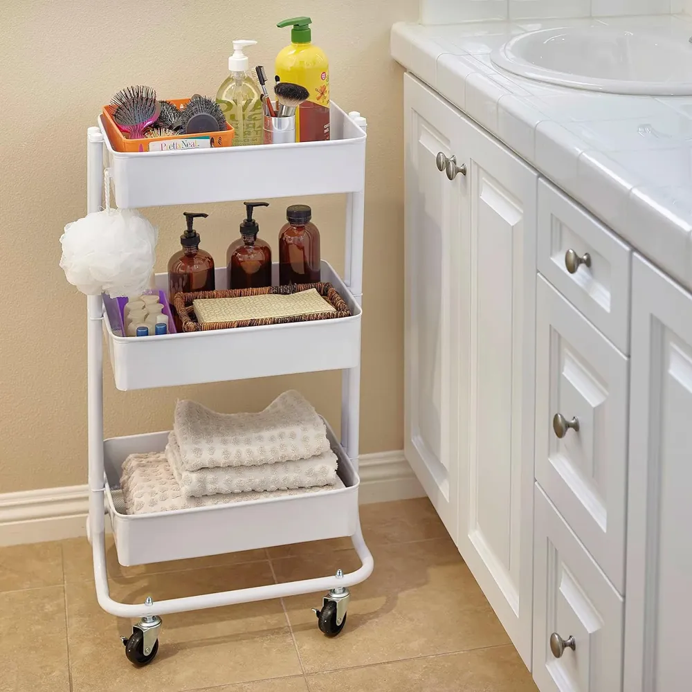 Aqua 3 Tier Kitchen Storage Rack Wheels - Blanc pur avec Garantie 5 Ans