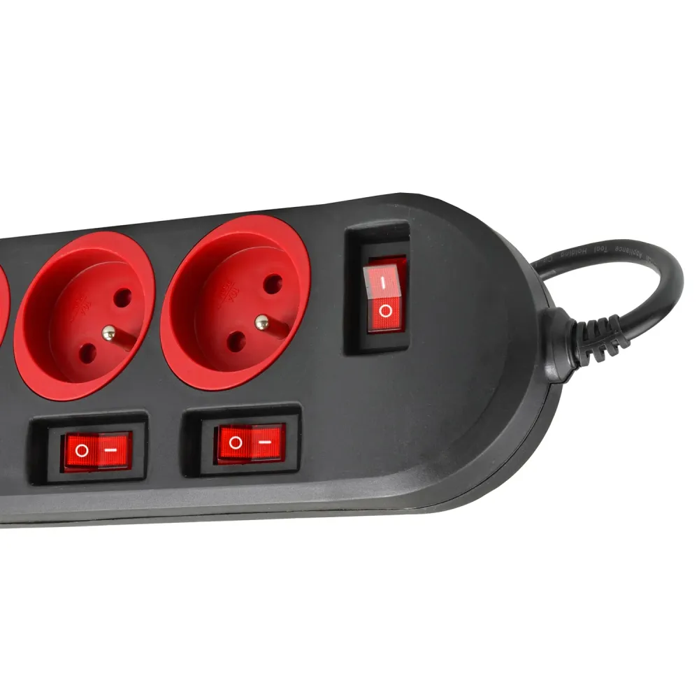 Adaptateur C13 vers C14 Multiprise Maclean, rallonge 5 prises, avec interrupteurs, 250VAC/10A, 1.5m, MCE204