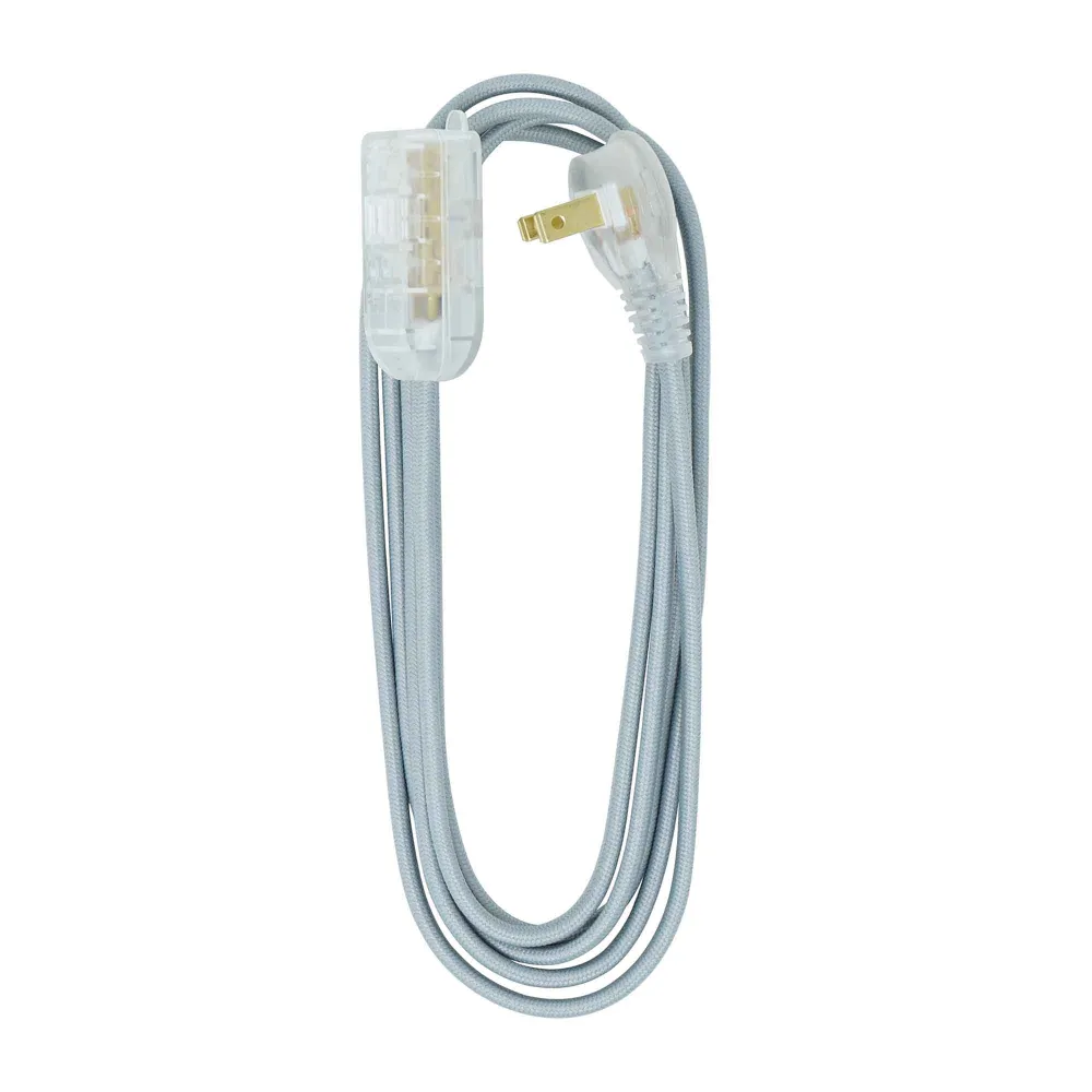 Câble Renforcé Rallonge électrique à cordon 16/2 en tissu de 8' à 3 prises, gris