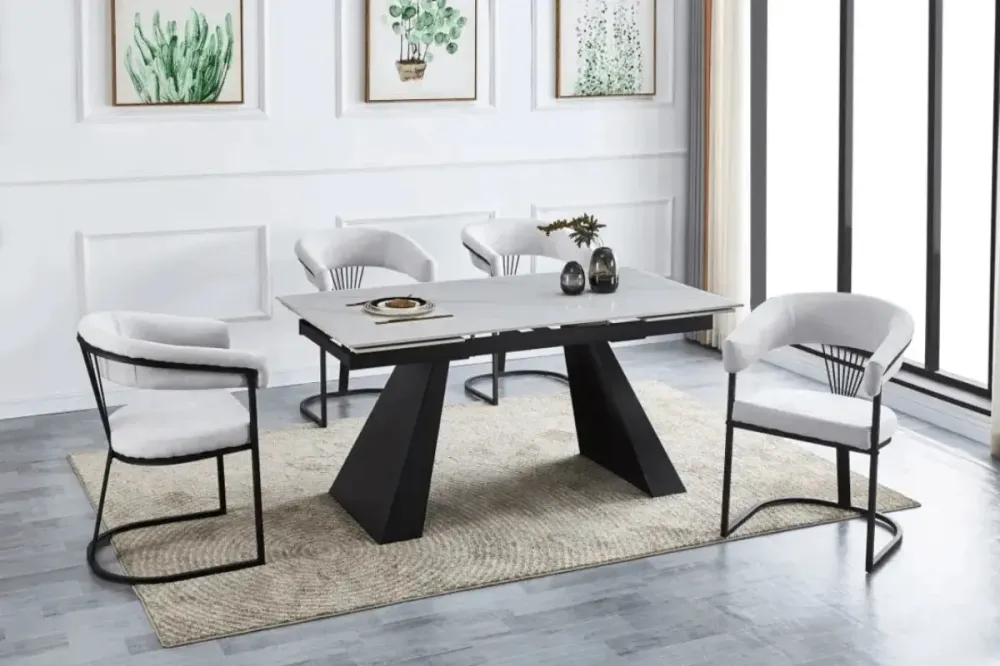 Multiprise angulaire Table Rallonge Gulliver 160/240 CM En métal Noir Marbre Blanc