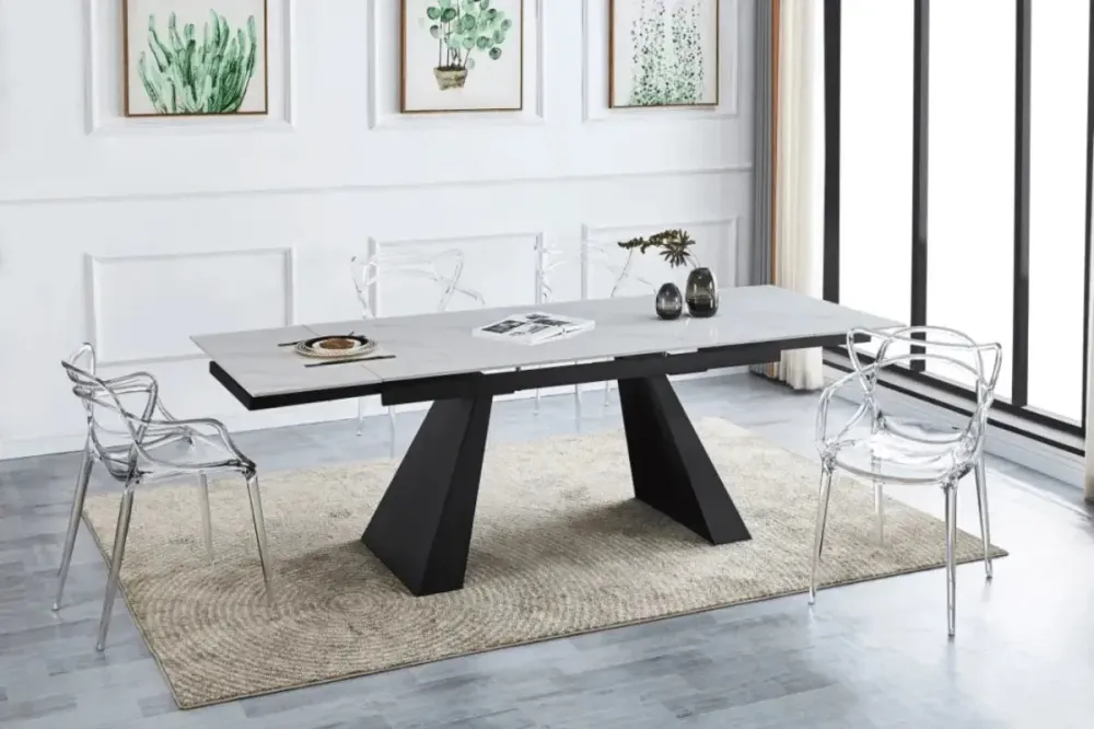 Multiprise angulaire Table Rallonge Gulliver 160/240 CM En métal Noir Marbre Blanc