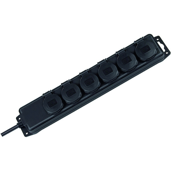 Multiprise parasurtenseur Rallonge multiprise noire - IP44 - 6 prises - câble H07RN-F 3G1,5 - 2 m - noir - BRENNENSTUHL