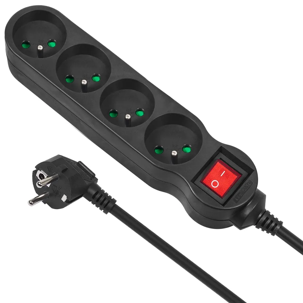 Rallonge 4 broches avec Maclean Energy MCE180 2300W noir 1,4 m pour ordinateurs et périphériques