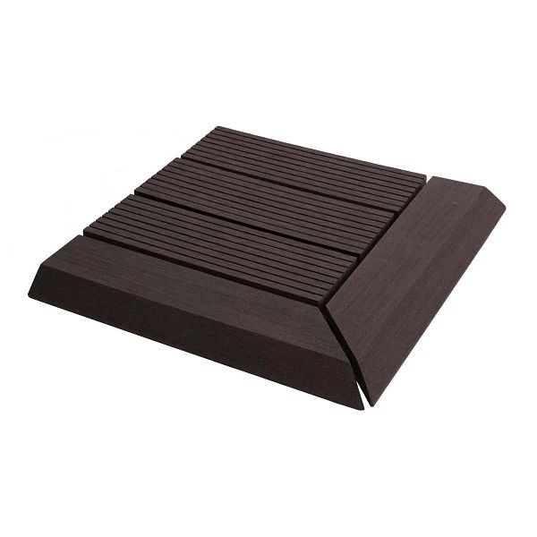 Carrelage de sol d'angle Mendler WPC Rhône + fin terrasse aspect bois 30x30cm Premium coin droit linéaire anthrac...