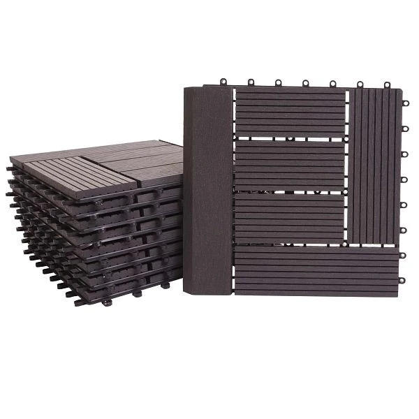 Carrelage de sol Mendler WPC Rhône + finition balcon/terrasse aspect bois 11x chaque 30x30cm = 1m² Premium décalage anthra...