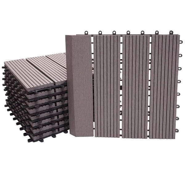 Carrelage de sol Mendler WPC Rhône + finition aspect bois balcon/terrasse 11x chaque 30x30cm = 1m² Haut de gamme gris liné...