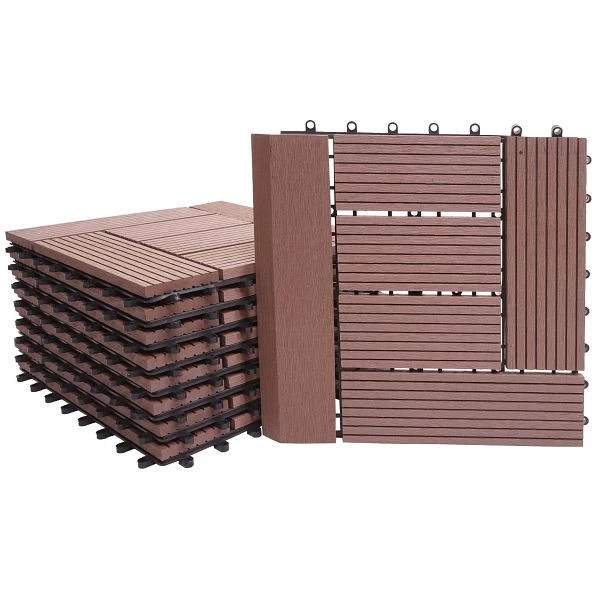 Carrelage de sol Mendler WPC Rhône + finition balcon/terrasse aspect bois 11x chaque 30x30cm = 1m² premium décalage café 7...