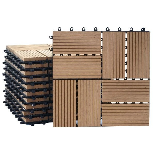 Carrelage de sol Mendler WPC Rhone balcon/terrasse aspect bois 11x chaque 30x30cm = 1m² premium carrés de teck 65112 obten...