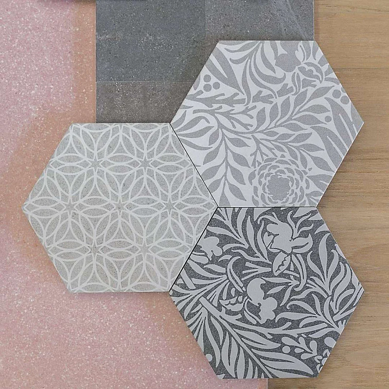 Carrelage sol / mur hexagonal effet pierre à motif fleur SEINE HEXAGONO DUROC MULTICOLOR(vendu par boite de 0.50m2)