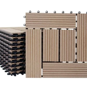 Carrelage de sol WPC balcon terrasse aspect bois 11 pièces 30x30cm 1m² décalage en teckn04_0005444