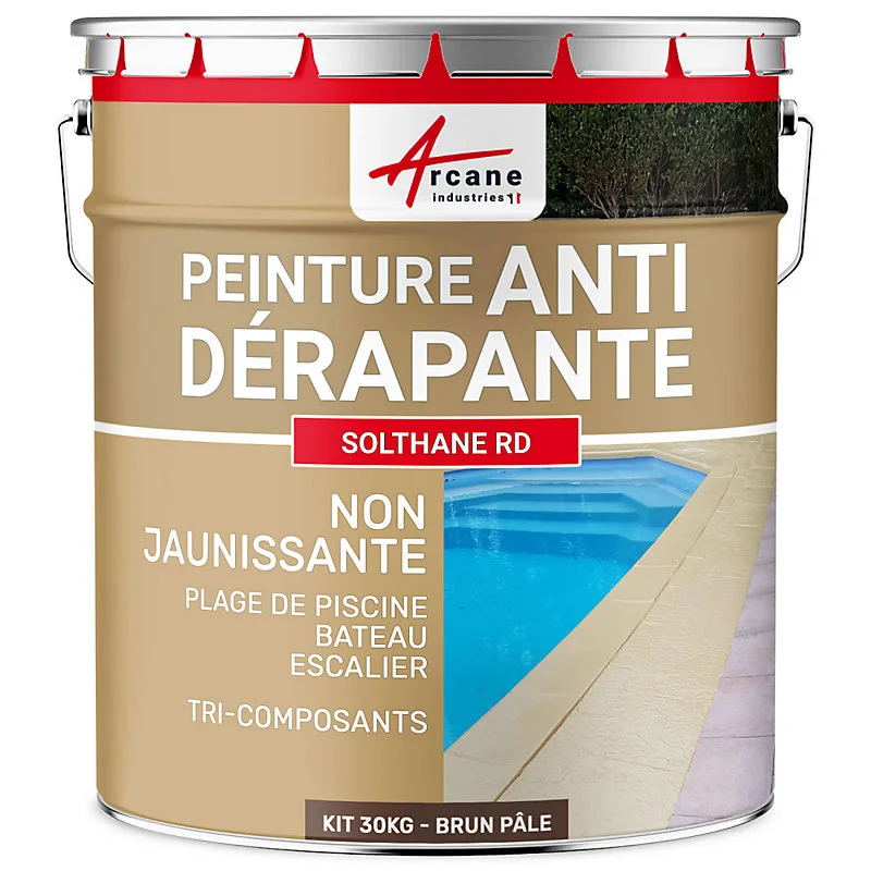 Peinture antidérapante pour sol extérieur - SOLTHANE RD Brun Pale - RAL 8025 - 30 kg - ARCANE INDUSTRIES