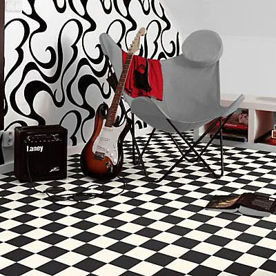 Revêtement sol VINYLE Tarkett Damier noir et blanc 4m (vendu au m²)