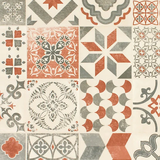Sol Lino - Carreaux de ciment - Rouge brique - Rouleau de 2m x 10m