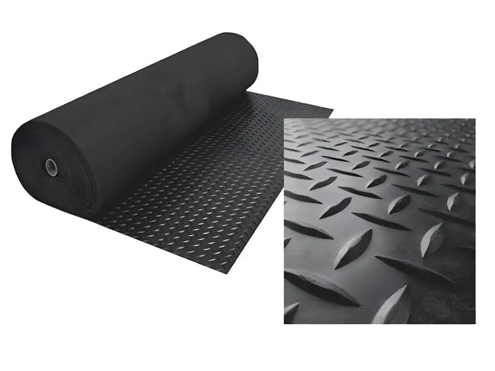 Sol PVC| Composition 100% Caoutchouc| Sol Caoutchouc| Sol Protection| Design Strié Noir| Epaisseur 3MM| Mesure 140X300CM