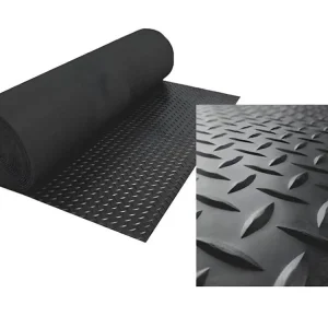 Sol PVC| Composition 100% Caoutchouc| Sol Caoutchouc| Sol Protection| Design Strié Noir| Epaisseur 1MM| Mesure 100X600CM