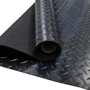 Sol PVC| Composition 100% Caoutchouc| Sol Caoutchouc| Sol Protection| Design Strié Noir| Epaisseur 3MM| Mesure 100X100CM