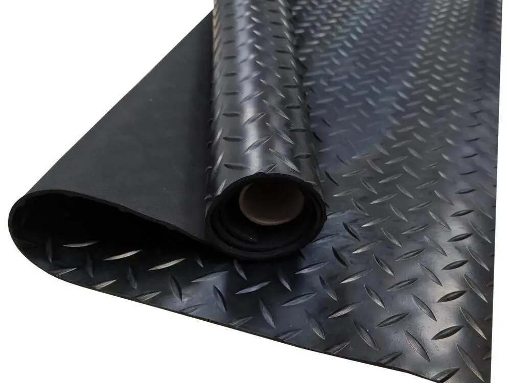 Sol PVC| Composition 100% Caoutchouc| Sol Caoutchouc| Sol Protection| Design Strié Noir| Epaisseur 1MM| Mesure 140X400CM