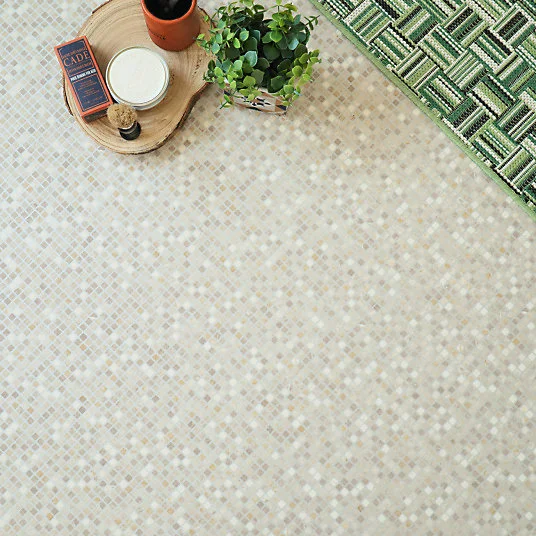 Sol Vinyle envers textile - Carrelage mosaïque - Crème - Rouleau de 2m x 25m
