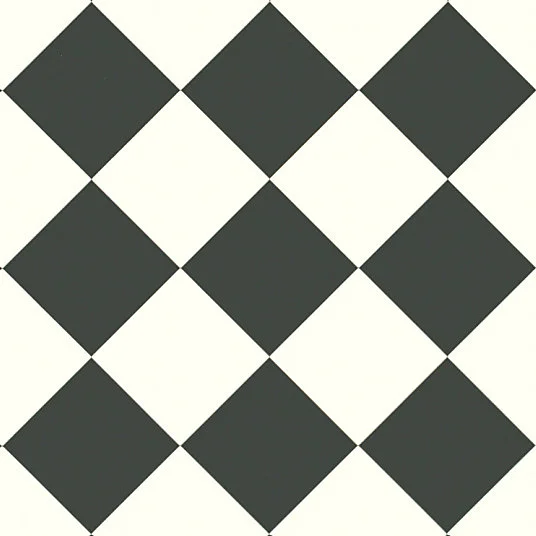 Sol Vinyle Happy Days - Carrelage damier diagonal - Noir et blanc - Rouleau de 2m x 14m