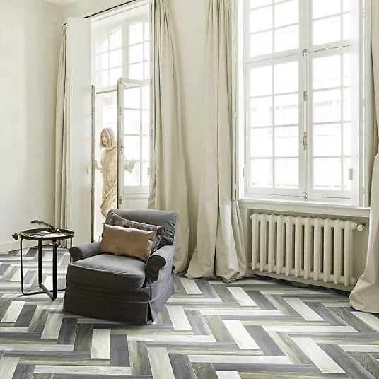 Sol Vinyle Link - Imitation parquet coloré bâton rompu - Surface satinée - Rouleau de 3m x 17m