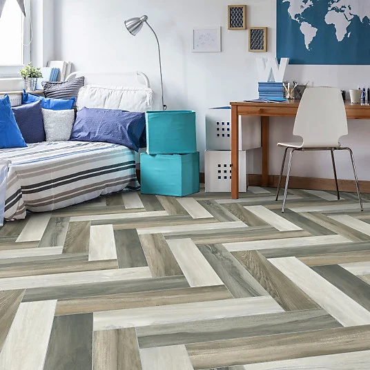 Sol Vinyle Link - Imitation parquet coloré bâton rompu - Surface satinée - Rouleau de 3m x 17m