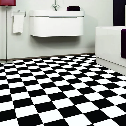 Sol Vinyle Link Plus - Carrelage damier noir et blanc - Surface brillante - Rouleau de 2m x 6m