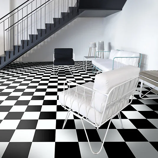 Sol Vinyle Link Plus - Carrelage damier noir et blanc - Surface brillante - Rouleau de 2m x 6m