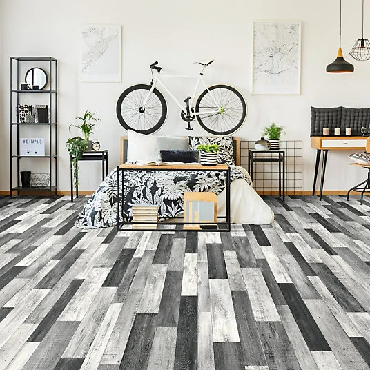 Sol Vinyle Link Plus - Imitation parquet noir et blanc - Surface brillante - Rouleau de 2m x 23m