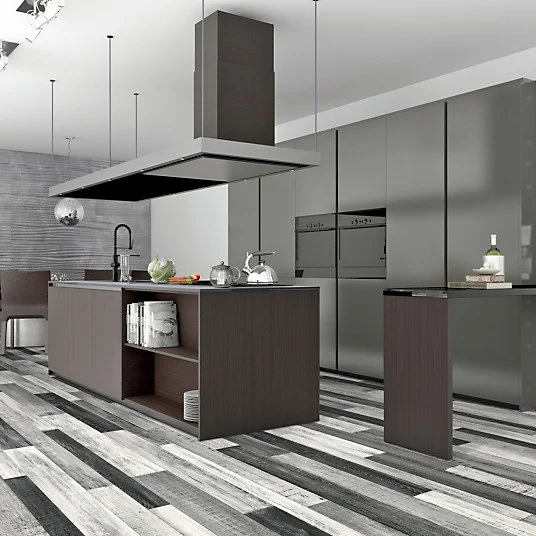 Sol Vinyle Link Plus - Imitation parquet noir et blanc - Surface brillante - Rouleau de 2m x 23m