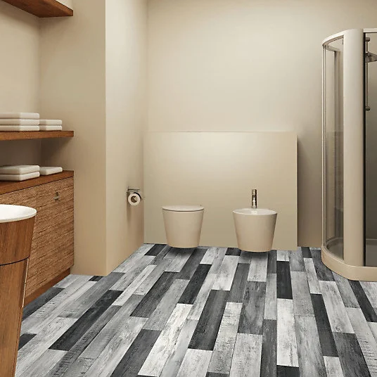 Sol Vinyle Link Plus - Imitation parquet noir et blanc - Surface brillante - Rouleau de 2m x 23m