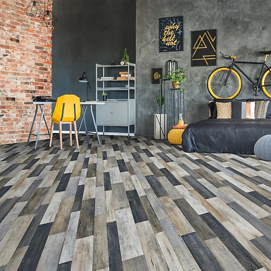 Sol Vinyle Link Plus - Imitation parquet irisé noir - Surface brillante - Rouleau de 3m x 4m