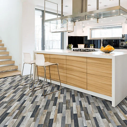 Sol Vinyle Link Plus - Imitation parquet irisé noir - Surface brillante - Rouleau de 3m x 4m