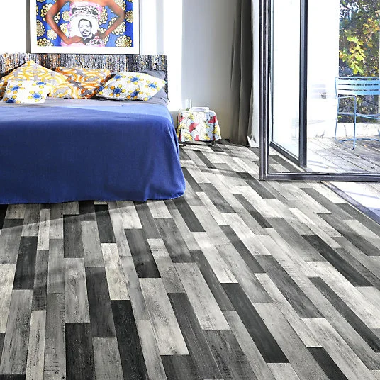 Sol Vinyle Link Plus - Imitation parquet noir et blanc - Surface brillante - Rouleau de 3m x 16m