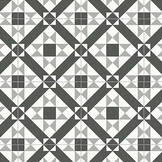 Sol Vinyle Style - Carreaux de ciment graphique - Noir et blanc - Rouleau de 2m x 8m