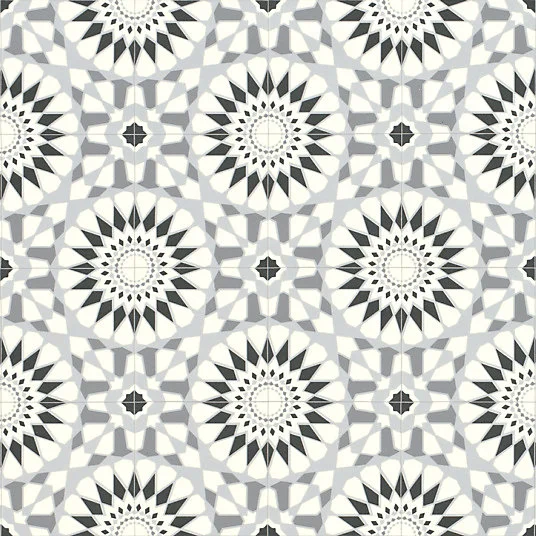 Sol Vinyle Style - Carreaux de ciment motif mosaïque noir - Rouleau de 3m x 12m