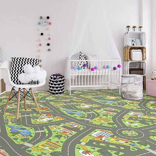 Sol Vinyle Style - Chambre enfants - Circuit de voiture City - Rouleau de 2m x 11m