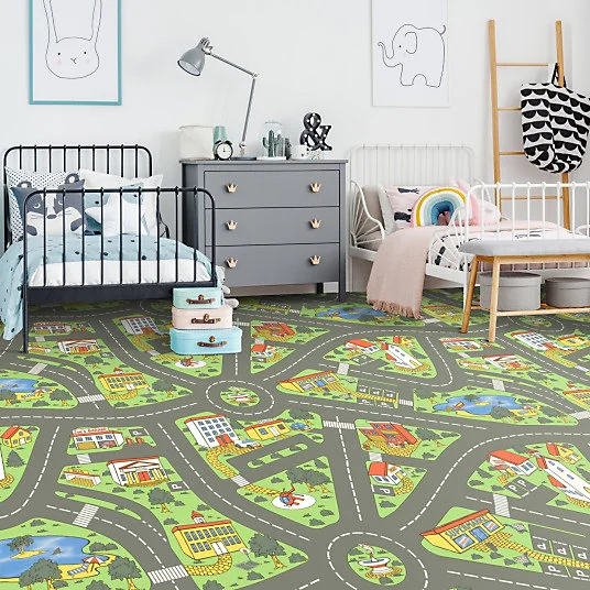 Sol Vinyle Style - Chambre enfants - Circuit de voiture City - Rouleau de 2m x 11m