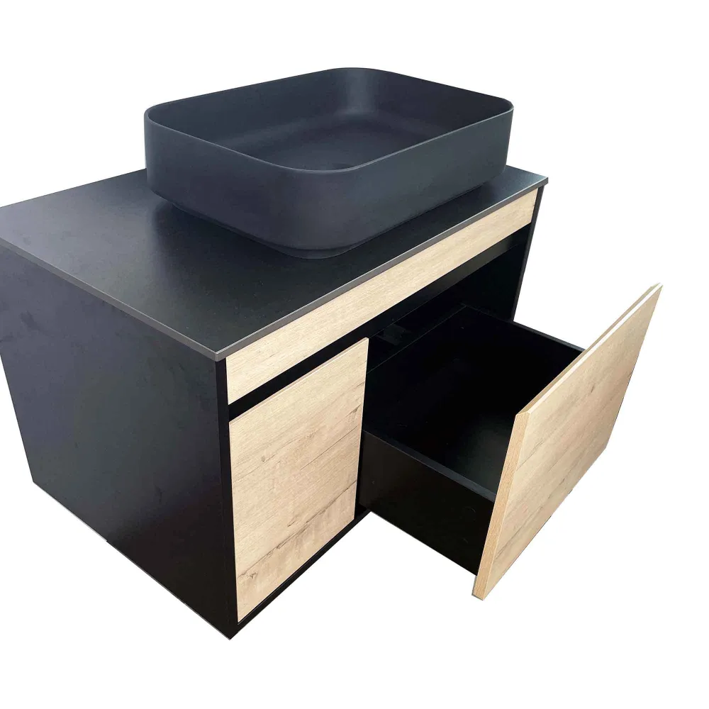 Bâche de Protection Meuble-lavabo mural, 32'' (chêne naturel et noir)