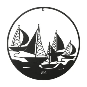Décoration Murale en Métal "Bateaux" 60cm Noir Applicateur à Largeur Réglable
