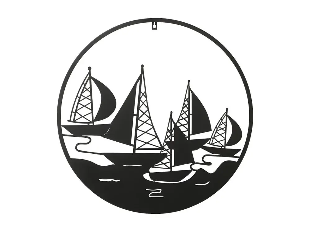 Décoration Murale en Métal "Bateaux" 60cm Noir Applicateur à Largeur Réglable