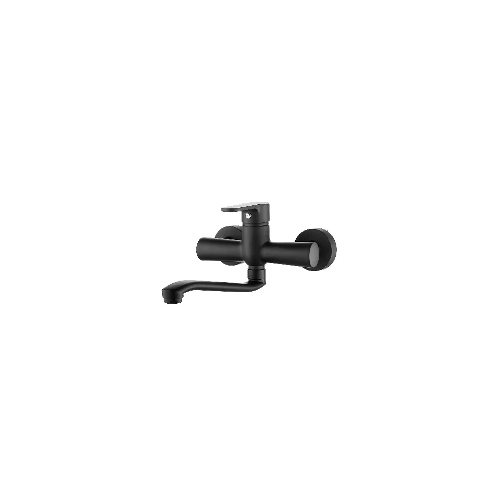 Mitigeur monocommande évier mural noir mat série Choco, bec pivotant Pour Usage Intérieur