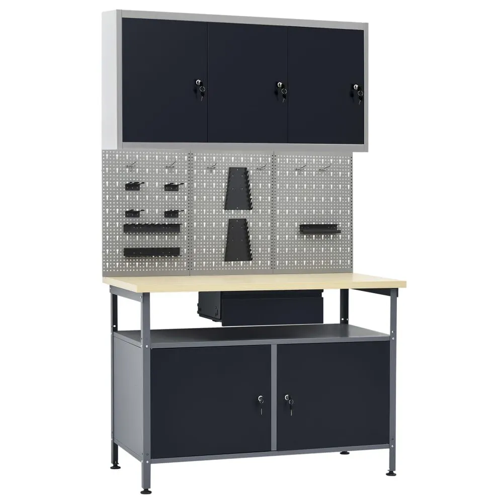 Papier Peint Intissé Établi avec 3 panneaux muraux et 1 armoire